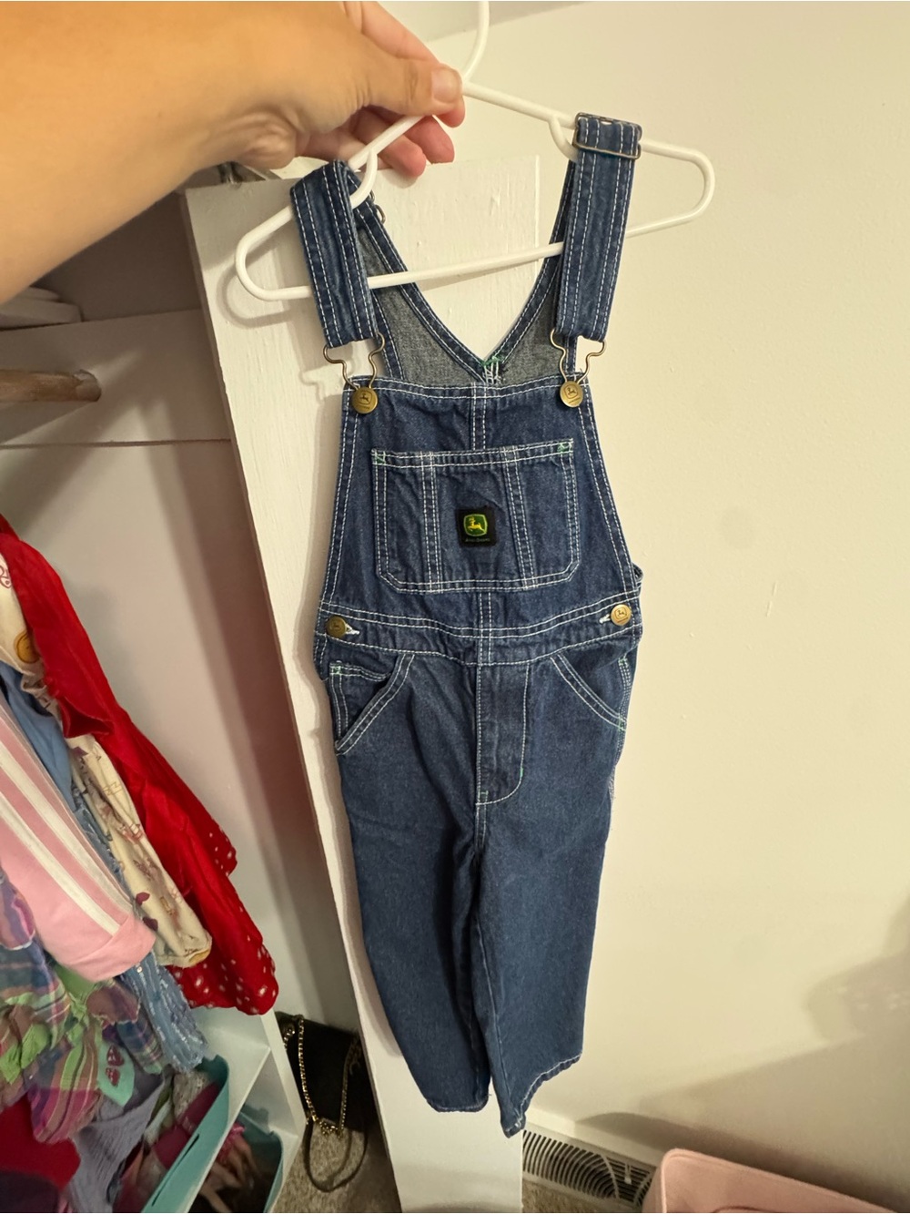 John Deere Blue Denim Overalls with Green Logo Accent